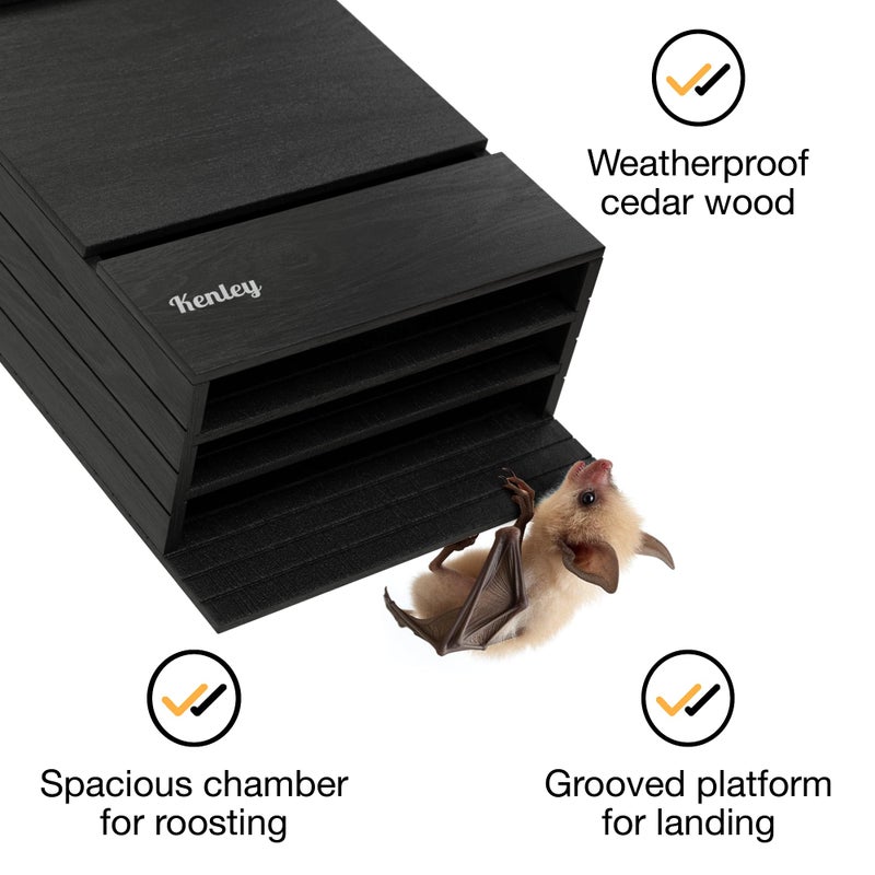 Kenley Bat House - Large Outdoor Bat Box Shelter with Triple Chamber - Handcrafted from Cedar Wood - Easy for Bats to Land and Roost - Weather Resistant & Ready to Install - Image 2